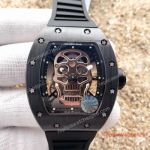 Replica Richard Mille Skull Watch RM 052 Black Plated Case Rose Gold Skull Rubber Band 